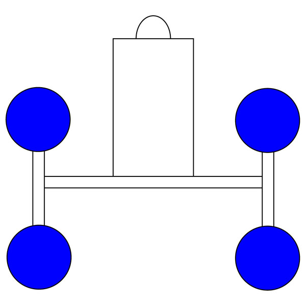 Schema für ein 1-Kreis-Vakuumsystem:Ein einzelner Vakuumkreis, alle 4 Sauger hier blau markiert. 