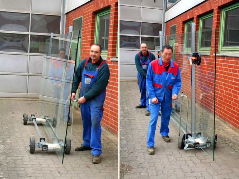 Mit dem Lenkroller 496-120-2 können Platten oder Fensterelemente bis 750 kg leicht bewegt werden. Selbst 1.000 kg lassen sich damit noch bewegen, vorausgesetzt der Boden hat eine ausreichende Tragfähigkeit und ist waagerecht.