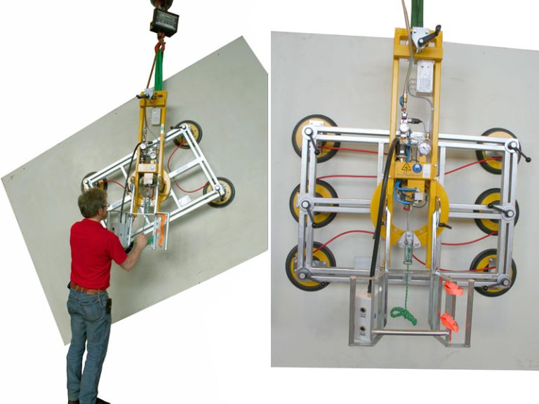 Der Vakuumheber 7005-D43 SO04/E ist ein Saugheber, der auf die Bedürfnisse der Fensterhersteller abgestimmt wurde. Dieser druckluftbetriebene Saugheber kann bis zu 400 kg schwere Elemente bewegen.