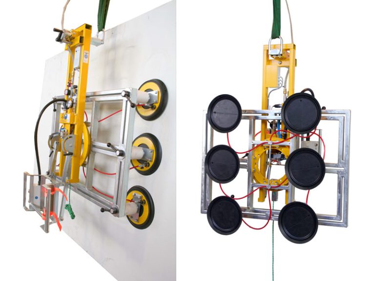 Der Vakuumheber 7005-D43 SO04/E ist ein Saugheber, der auf die Bedürfnisse der Fensterhersteller abgestimmt wurde. Dieser druckluftbetriebene Saugheber kann bis zu 400 kg schwere Elemente bewegen.