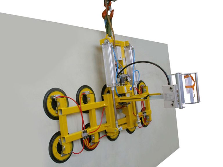 Der Vakuumheber 7025-C-1000-07/E ist der Vakuumlifter zum Abnehmen langer, schmaler VSG-Scheiben von der VSG-Schneidanlage.