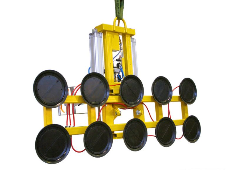 Der Vakuumheber 7025-C-1000-07/E ist der Vakuumlifter zum Abnehmen langer, schmaler VSG-Scheiben von der VSG-Schneidanlage.