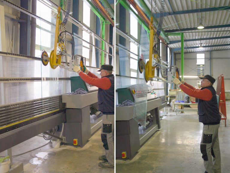 Vakuumheber 7025-MD4-2/E im Einsatz in der Glasschleiferei