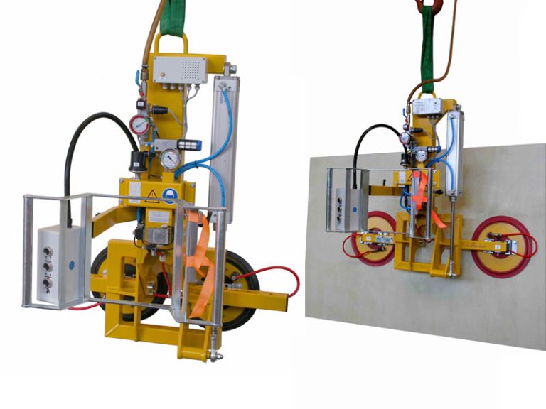 Das Vakuumhebegerät 7025-MS4-2/E ist für die Produktion von Fenstern und Türen gedacht. Der Abstand seiner Sauger ist veränderbar.