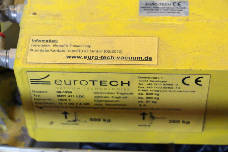 Who is the manufacturer - 04 This type plate from euroTech can be found on the converted Woods vacuum lifter